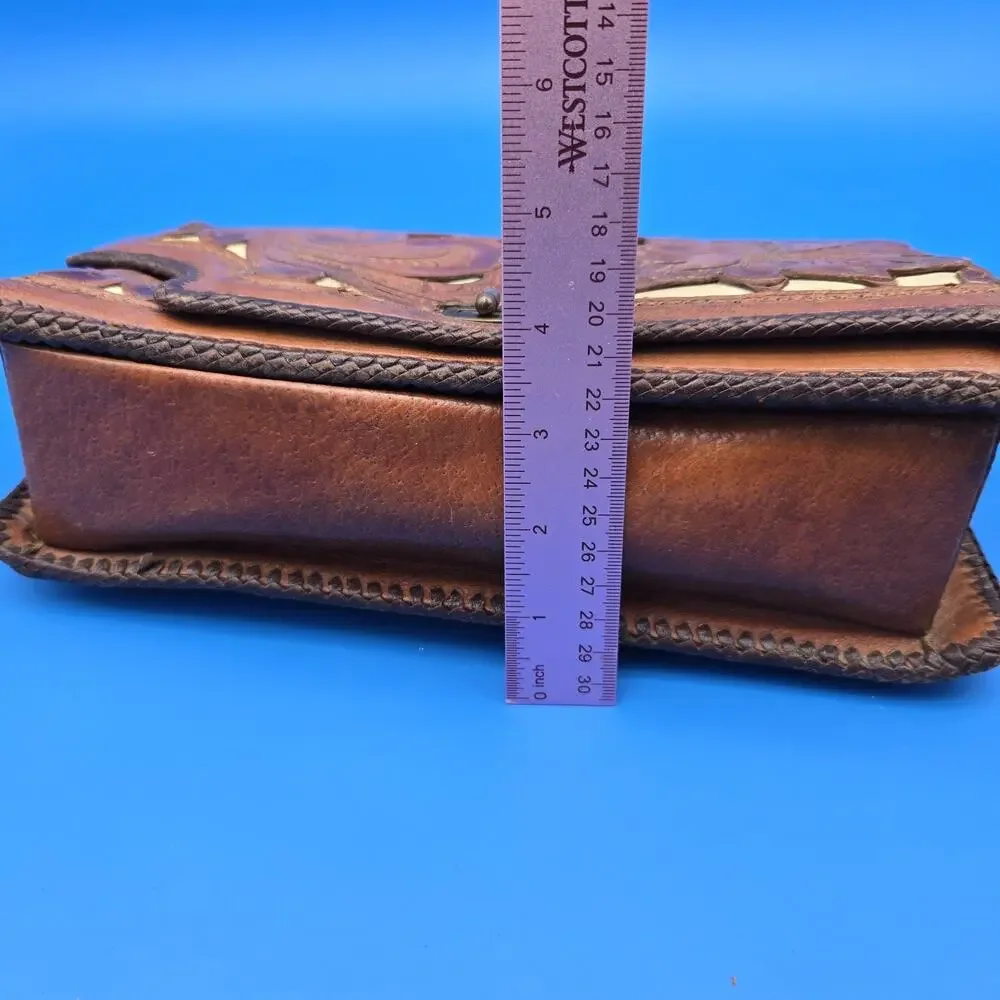 Vintage Tooled Leather Purse Floral Western Handbag Broken Strap Repair